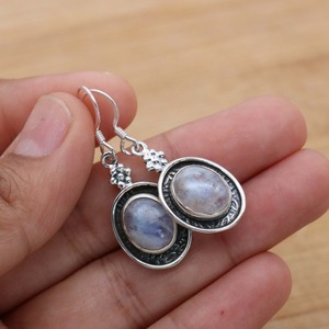 Moonstone Gemstone Spinner 925 Plata de Ley sólida joyería de moda pendientes colgantes perfectos para mujer regalo dando fuego azul - Product Image 2