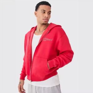 Sudadera con capucha desgastada de gran tamaño personalizada de alta calidad, sudadera con cremallera térmica de peso pesado para hombre lavada con ácido para invierno - Product Image 3