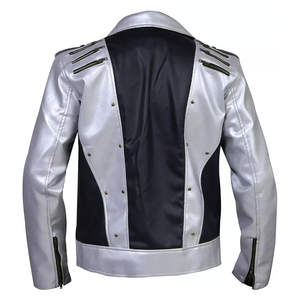 Veste de moto en cuir véritable d'agneau avec col montant veste enduite d'hiver haut de motard noir et argenté de styliste pour hommes - Product Image 2