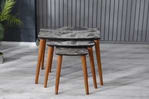 Modern Convertible Nesting <b>Coffee</b> <b>Tables</b> White Laminate Top Wood <b>Legs</b> Midcentury Design Living Room Furniture 2 Year Warranty - Product Image 4