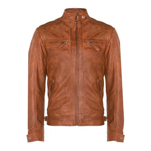 Chaqueta de cuero vintage roja con estilo personalizada nuevo diseño de piel de oveja hombres mujeres chaquetas de cuero unisex - Product Image 4
