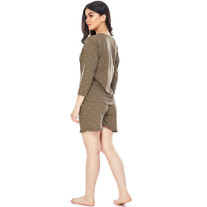 Femmes grande taille coton vêtements de nuit à manches longues vert olive imprimé personnalisé T-Shirt et short été décontracté salon tenue - Product Image 2