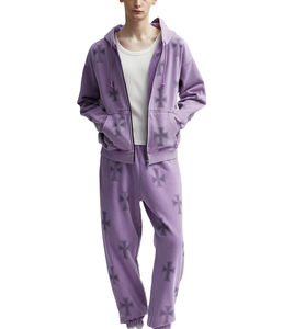 Fabricante de Ropa OEM, Sudadera con Cierre y Pedrería con Logotipo Personalizado y Pantalones Deportivos, Conjunto de 2 Piezas, Trajes Deportivos para Hombre - Product Image 1