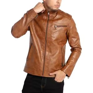 Veste en cuir de toile légère de haute qualité pour hommes pour l'hiver Veste d'extérieur à la mode à col montant pour hommes - Product Image 2