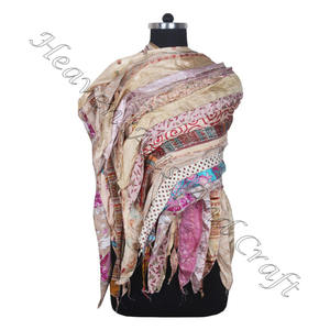 ผ้าไหมส่าหรีรีไซเคิลงานแฮนด์เมดดีไซน์เนอร์15แถบผ้าพันคอสตรีพิมพ์ลายยาวผ้าพันคอผ้าไหมชั้นดี SC566วินเทจ - Product Image 4