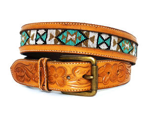 Ceintures perlées fabriquées à la main unisexe de 1.5 pouces en cuir de vache véritable vintage occidental longueur personnalisée 32-60 pouces avec - Product Image 1