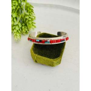 Vintage Wilbert Manning Multi-Stone & Sterling <b>Silver</b> Fashion <b>Cuff</b> <b>Bracelet</b> - Product Image 1