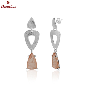 Pendiente de textura de piedra de cuarzo caramelo Doublet de Plata de Ley 925 de diseño clásico más vendido para damas y niñas - Product Image 1