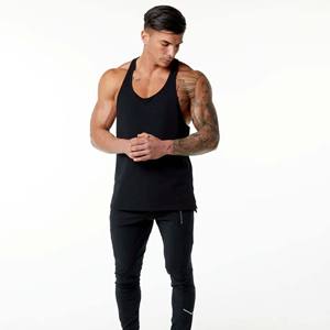 Men's Black Stringer with Low Cut Neckline and Open <b>Racerback</b> 94% Cotton 6% Spandex Breathable Sweat-Wicking Relaxed Fit - Product Image 4
