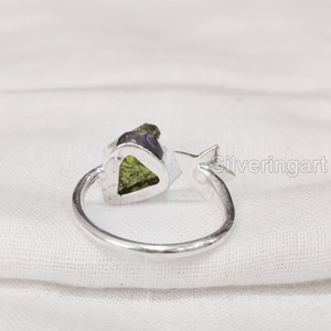 Joyería de piedra en bruto, anillo para mujer, peridoto piedra preciosa de Natural en bruto, piedra natal de agosto, anillo de estrella ajustable, anillo de Plata de Ley 925 - Product Image 5