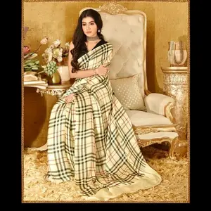 Arivaal New Super Hit Designs of Printed Japan Satin Checks Designs of Japan Satin Saree With Blouse Piece Saree