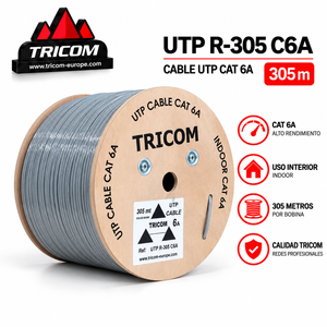 สายแลน TRICOM CAT6a UTP 8 แกน 305 เมตร สำหรับภายในอาคาร CPR Dca LSZH ตัวนำ CCA+ สีเทา - Product Image 1