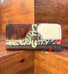 Nueva Cartera de piel de vaca hecha a mano auténtica tallada en cuero para mujer, funda de teléfono elegante, superventas, carteras de cuero con estampado en relieve occidental - Product Image 1