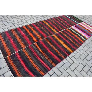 Turkish Vintage Rug, Large 4.7x10.1 ft (143x307 cm) Rug, <b>Red</b> Abstract <b>Wool</b> Rug - Product Image 2
