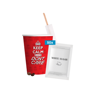 ชุดรักษาความสงบถ้วยกระดาษย่อยสลายได้ทางชีวภาพแบบใช้แล้วทิ้ง + กวน + น้ำตาลถุง50ชิ้นสำหรับ ho.re.ca. เป็นมิตรต่อสิ่งแวดล้อม100% - Product Image 1