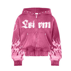 Sudaderas con capucha lavadas personalizadas de alta calidad para mujer Serigrafía 450gsm French Terry Vintage Distressed Acid Wash Zip up Hoodie - Product Image 6