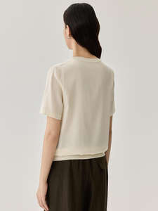 Camiseta básica de seda de verano para mujer, cuello redondo, manga corta, tela de punto, función antibolitas, camisetas para mujer - Product Image 2