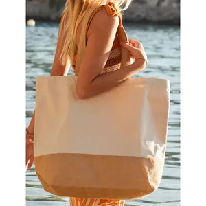 Sustainable XL <b>Jute</b> Base Canvas Tote Shopper Storage <b>Baskets</b> for Merchandising - Product Image 4