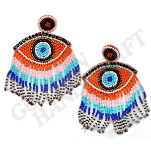 Vente en gros de boucles d'oreilles en perles de qualité supérieure, bijoux artificiels brodés multicolores faits à la main, fond de teint en coton pour femmes - Product Image 4
