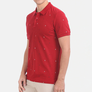 เสื้อโปโลแขนสั้นสีแดงสำหรับผู้ชาย ลายจุด ท็อปถักลำลอง - Product Image 5