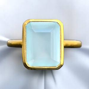 Natural Aqua Calcedonia 10x14MM Forma de rectángulo Anillo bohemio chapado en oro Anillo personalizable Joyería - Product Image 3
