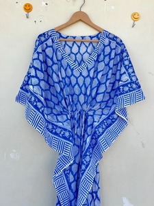 ชุดคลุมชายหาดผ้าคอตตอนพิมพ์ลาย Kaftan ใส่สบายน้ำหนักเบาผ้านุ่มพิมพ์ลายสไตล์อินเดียแบบคอฟตัน - Product Image 5