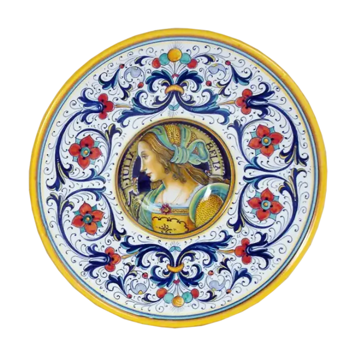 이탈리아 고품질 수제 벽 도자기 접시 여자 초상화 르네상스 세라믹 서빙 플레이트