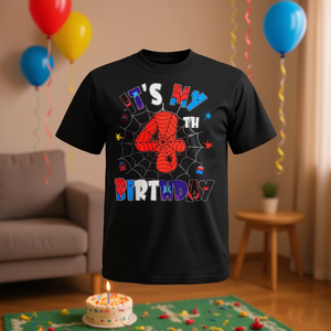 T-shirt d'anniversaire sur le thème de l'araignée pour garçons de 4 ans, chemise de fête à manches courtes, col rond, impression sérigraphique - Product Image 3