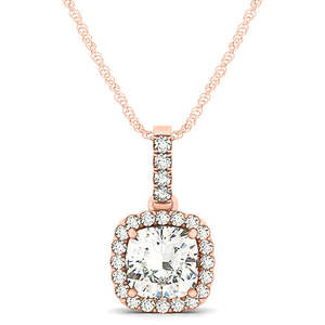 14K <b>Rose</b> <b>Gold</b> Diamond Halo Cushion <b>Pendant</b> <b>Necklace</b> 1.49ct-Elegant Luxury Accessory - Product Image 1