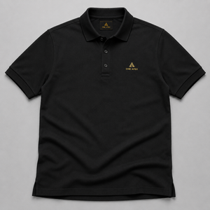 Polo de luxe noir pour homme avec logo brodé or, en piqué de coton premium, idéal pour le golf, fabrication OEM/ODM, vêtements d'entreprise, uniforme, haut de gamme. - Product Image 6