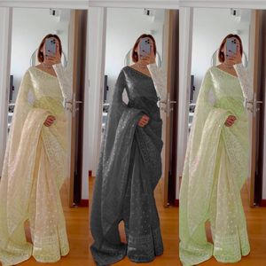 Elegant <b>organza</b> <b>silk</b> saree with detailed Floral thread embroidery perfect for festive and party wear - Product Image 4