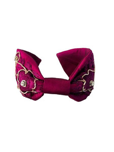 Nouveau bandeau élégant en tissu velours de qualité supérieure, design élégant en forme de nœud, accessoire de luxe fait à la main avec broderie florale en forme de nœud - Product Image 2