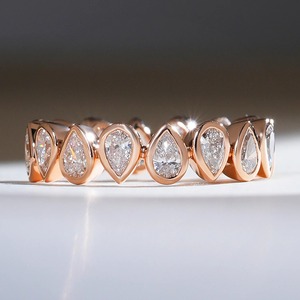 IGI Certified Lab Grown Diamond Pear Cut Bezel Set Full Eternity Band <b>Ring</b> 14K Rose <b>Gold</b> Wedding Anniversary <b>Ring</b> for Women - Product Image 2