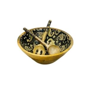 Bol à salade en bois de luxe imprimé émail |   Finition artisanale de haute qualité |   Prix en gros - Product Image 2