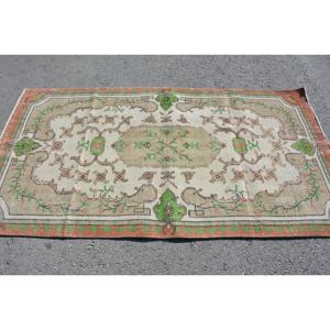 Turkish Vintage Rug, 3.6x6.8 ft Area Rug, <b>Brown</b> Green Moroccan <b>Wool</b> Rug - Product Image 3