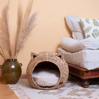 Maison de jacinthe d'eau tissée à la main pour chiens chats animaux de compagnie pour animaux de compagnie panier de chat