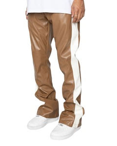 Pantalones de chándal de cuero de alta calidad Pantalones casuales estampados con rayas laterales blancas Pantalones acampanados con logotipo personalizado Hecho por RAM Industry - Product Image 1