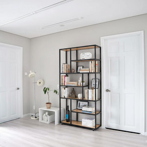 Étagère décorative modulaire en bois de caoutchouc de style design industriel KTB68069 avec structure en fer, autoportante, 75x32x150 (cm) - Product Image 2