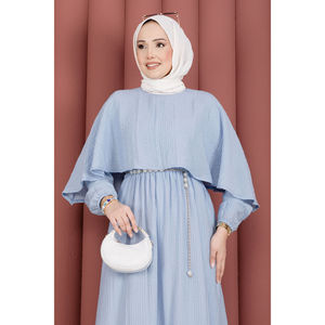Robe d'été bleu ciel à col cape, taille élastiquée, motif floral, respirante, style vintage, en spandex, grande taille XL, idéale pour les journées décontractées, la plage et les vacances. - Product Image 2