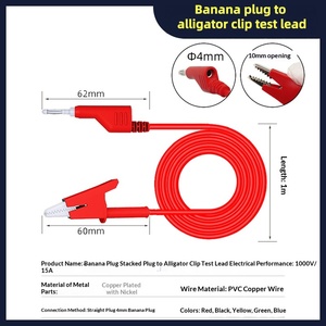 Cables de prueba apilables con conector tipo banana y pinza de cocodrilo para multímetro, doble <span class=keywords><strong>cable</strong></span> de silicona de 4 mm, <span class=keywords><strong>cable</strong></span> de cobre para pruebas eléctricas, 1000V 15A 1M - Product Image 4