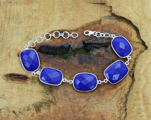Cut Blue Sapphire Glowing Tennis 925 Sterling <b>Silver</b> Luxury GIA Certified <b>Charm</b> Adjustable <b>Bracelet</b> for Women - Product Image 2
