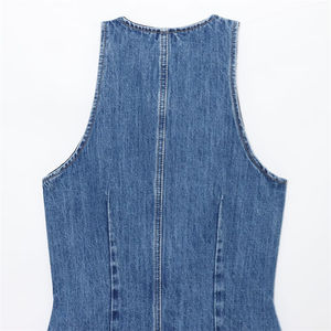 Robe midi en jean à manches courtes pour femmes, élégante, boutonnée, chemise en jean, coupe ajustée, col rabattu, style A - Product Image 1