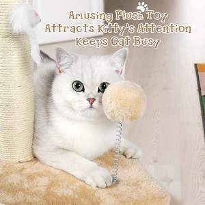 32" Tall Wood & Sisal <b>Cat</b> <b>Scratching</b> <b>Post</b> <b>for</b> Indoor <b>Cats</b> 3-in-1 Vertical Design with Plush Toys Premium Quality - Product Image 3