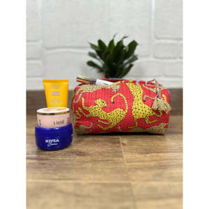 Block Print Bohemian Quilted Wash <b>Bag</b> Set of 3 for <b>Toiletry</b> & Makeup Organizer with <b>Drawstring</b> Closure Logo Pattern - Product Image 6