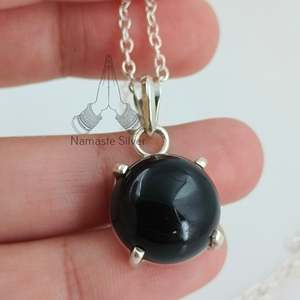 Collier pendentif en argent sterling 925 fait main, pierre précieuse onyx noir naturel, style bohème, forme de boule, cadeau d'anniversaire pour elle - Product Image 3