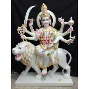 Elegante estatua de mármol hecha a mano diosa hindú Durga Maa escultura arquitectónica india tradicional de alta calidad para jardín interior - Product Image 1