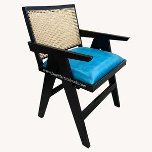 Chaise de salle à manger avec accoudoirs en rotin et bois massif, style Chandigarh, artisanat Jangid, modèle RONEWdc138, écologique et durable - Product Image 4