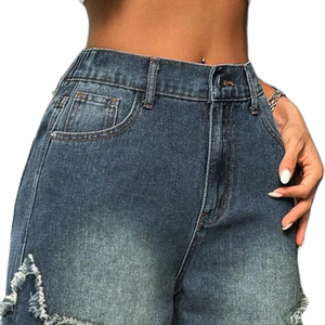 Jeans de Mujer Azul Oscuro de Cintura Media, Pierna Ancha, con Parches de Estrellas, Ajuste Holgado, Vaqueros Lavados, Pantalones de Mezclilla Casuales, Moda Urbana, Uso Diario 100% - Product Image 4