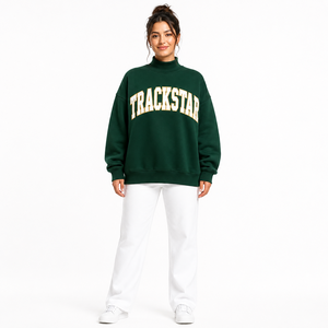 เสื้อสเวตเชิ้ตคอเต่าทรงหลวมสำหรับผู้หญิง Forest Green Trackstar Letter รุ่น TSI-MN-008 ทำจากผ้าฝ้าย - Product Image 1