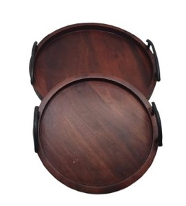 Plateau de service rond en bois écologique de luxe avec poignées pour les fêtes, design personnalisable et plateau de haute qualité - Product Image 4